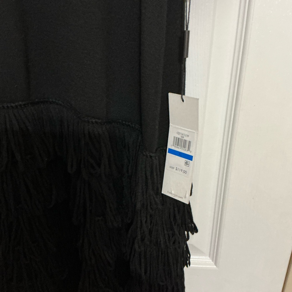Calvin Klein Black Long Sleeve Fringe Dress - Picture 5 of 5
